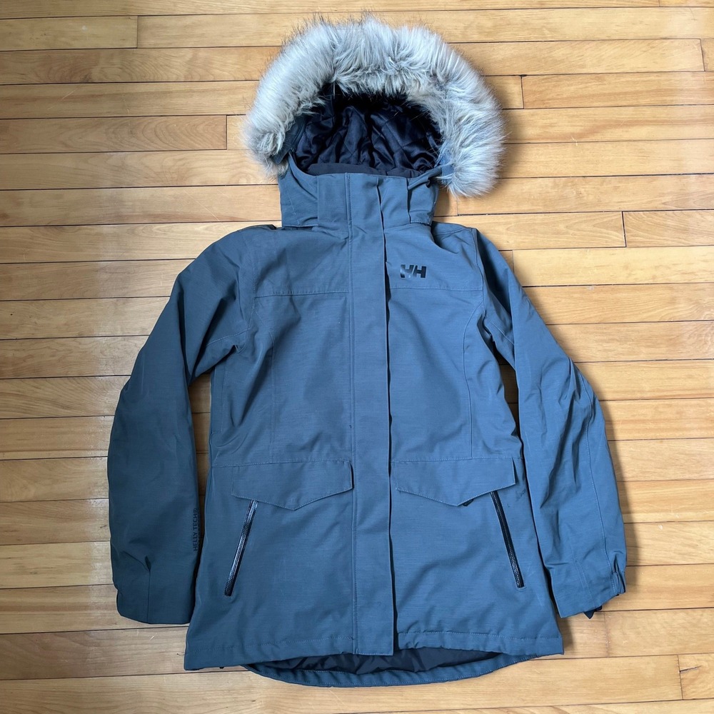 Helly Hansen Helly Tech Slate Blue Winter Parka Faux Fur Hood Small